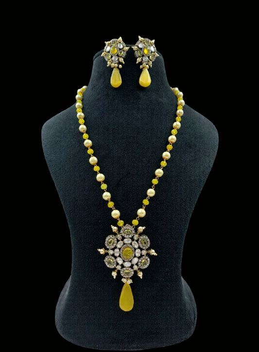 AD Victorian Pendant Pearl Nacklace With Earrings | Indian Traditional Jewelry