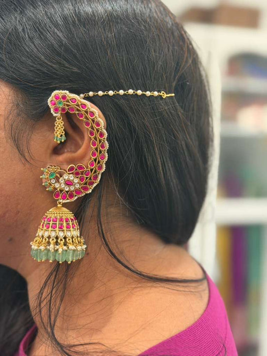 Kundan Peacock Jumki Ear Cuffs | Indian Jewelry In USA | Bridal jewellery