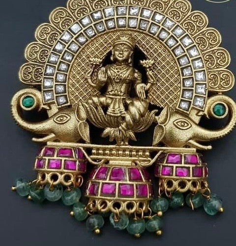 Jadau Kundan Lakshmi Pendant | Traditional Temple Pendant | Latest Jeweiry