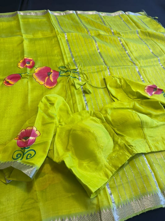 Hand Painted Mangalagiri Handloom Saree | Light Weight Saree