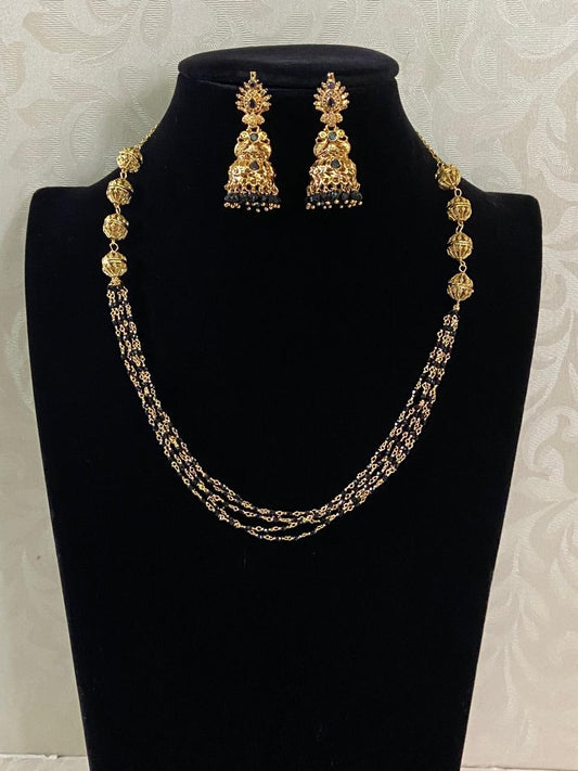 Antique Nakshi Ball Mangalasutra With Jumkis | Black Beads Necklace