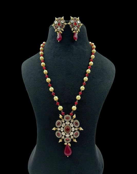 AD Victorian Pendant Pearl Nacklace With Earrings | Indian Traditional Jewelry