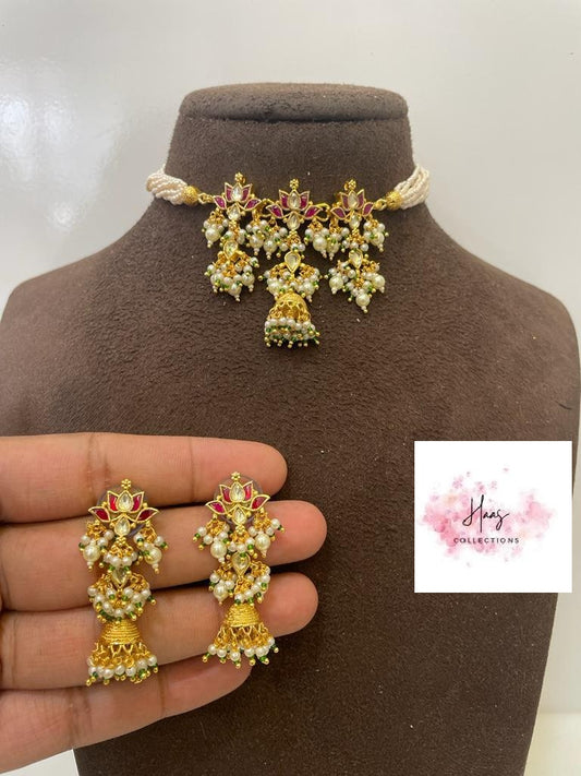 Ahamadabadi Kundan Choker Set | Handmade jewelry | Indian jewelry in USA
