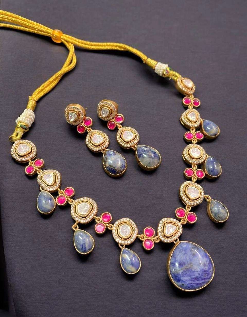 Natural stones with Moissanites fusion Necklace | Latest Indian jewelry