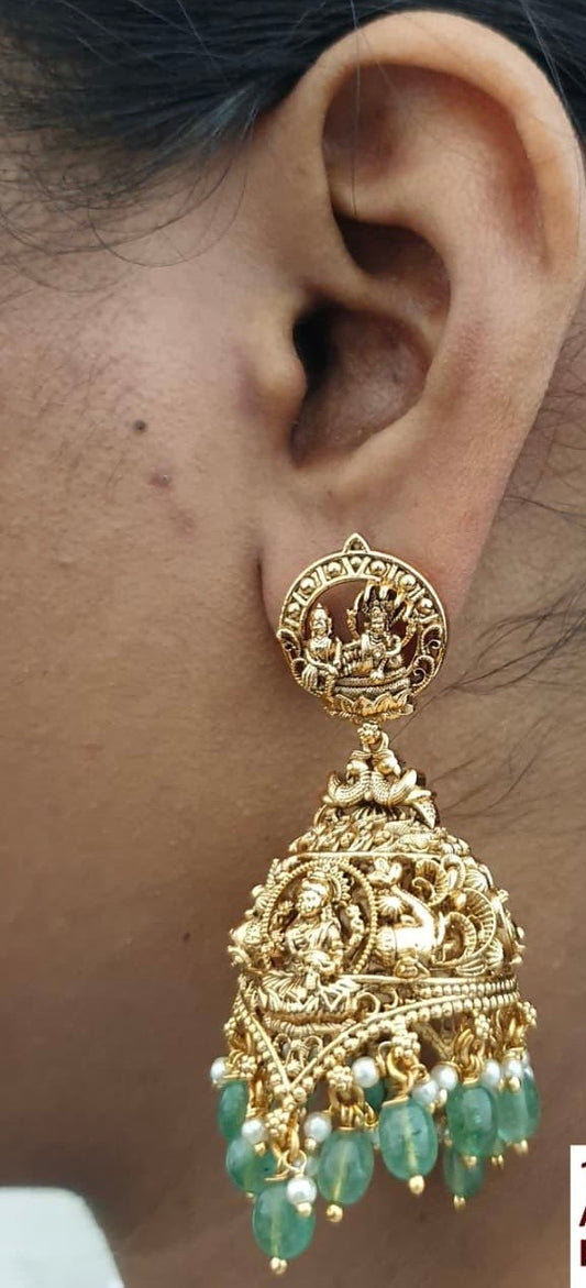 Antique Temple Lakshmi Jumki Earrings | Traditional Indian Earrings