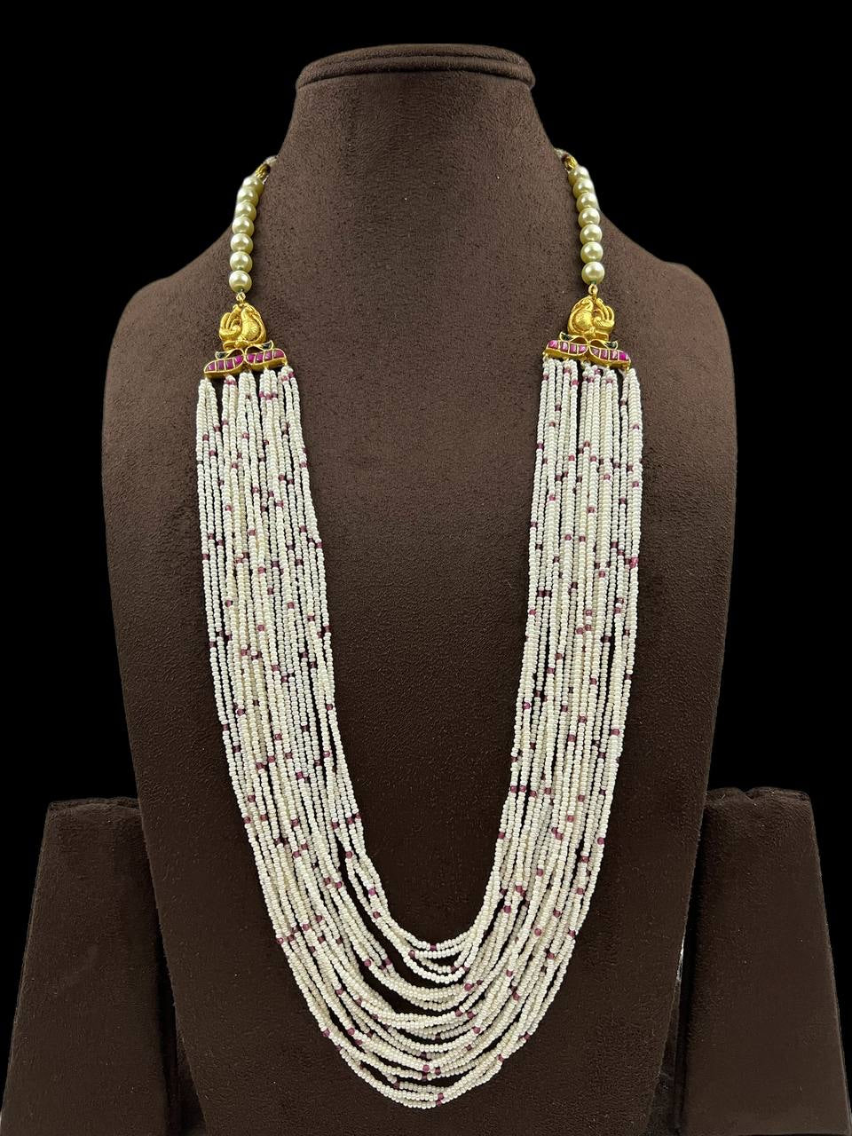 Silver/Pink Kundan Jadau Necklace with Earrings