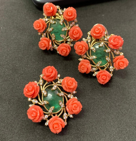 Coral Rose Pendant Set | Indian Jewelry In USA | Gift Idea