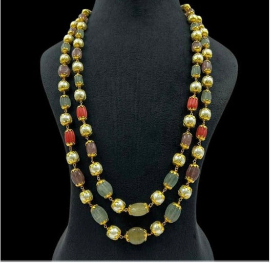 Pearl ,Coral ,Onyx Beads 2 Layer Mala | Multi Color Beads Necklace