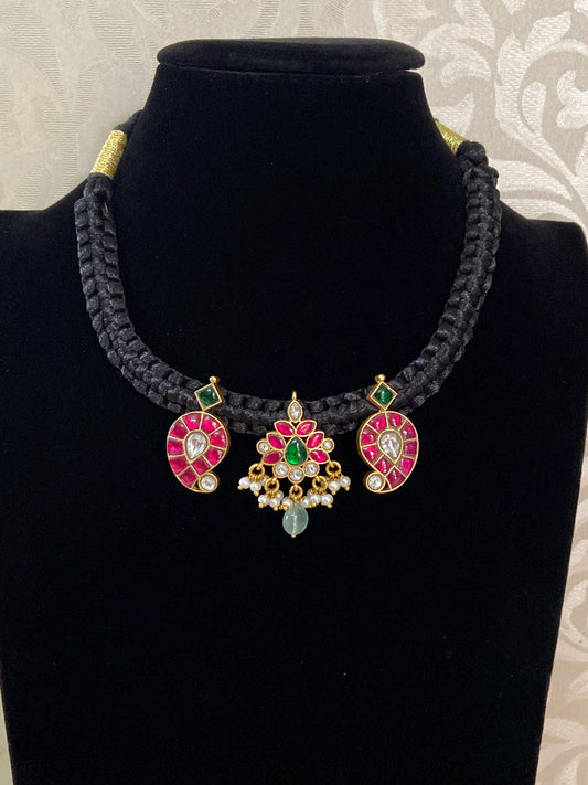 Jadau Kundan pendant mangalsutra | black thread necklace
