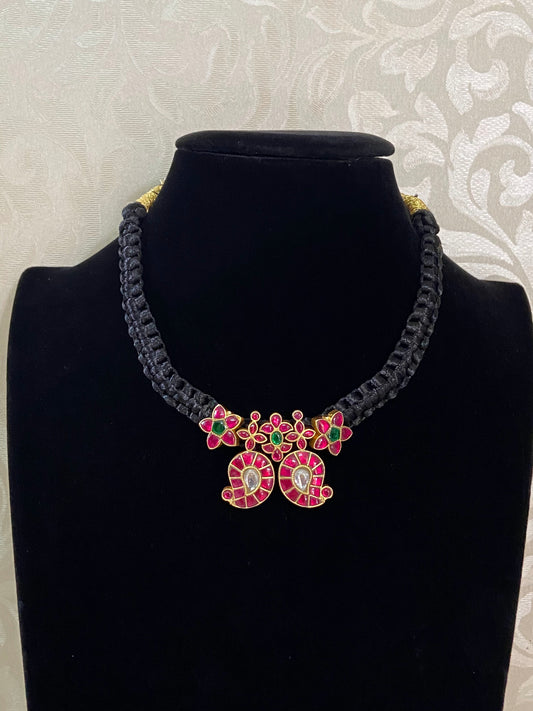 Jadau Kundan black thread necklace | Black thread mangalasutra