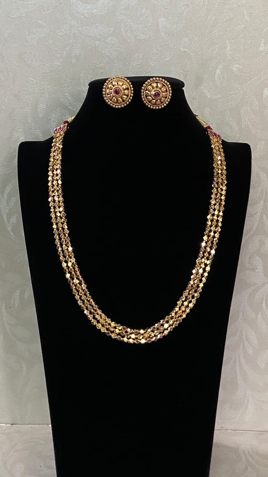 3 Layers Golden Beads Necklace With studs | Indian Necklace