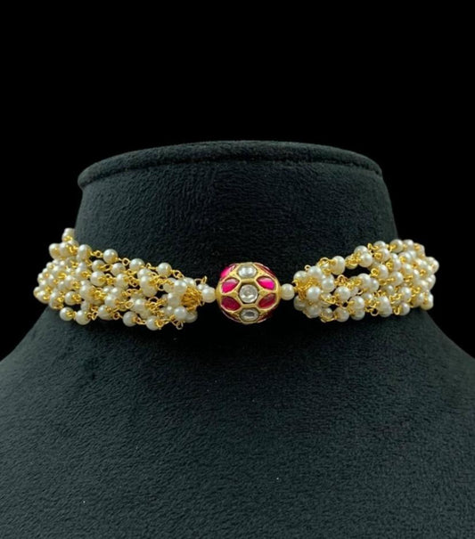 Jadau Kundan Ball Pendant Pearl Choker | Beads Choker In Indian Jewelry