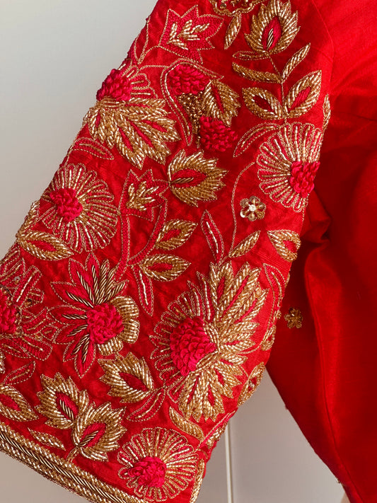Red embroidery blouse | Bridal saree blouse | custom embroidery blouse