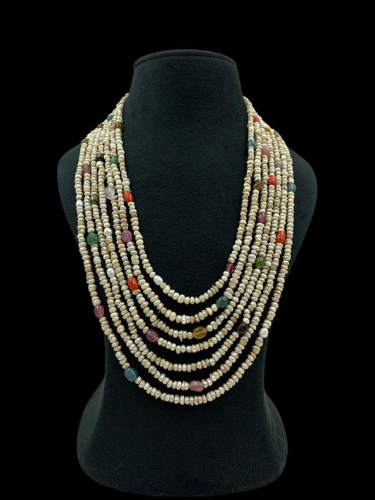 Fresh Water Baroque Pearl Navaraatan Beads Necklace | Traditional Indian Jewelry In USA