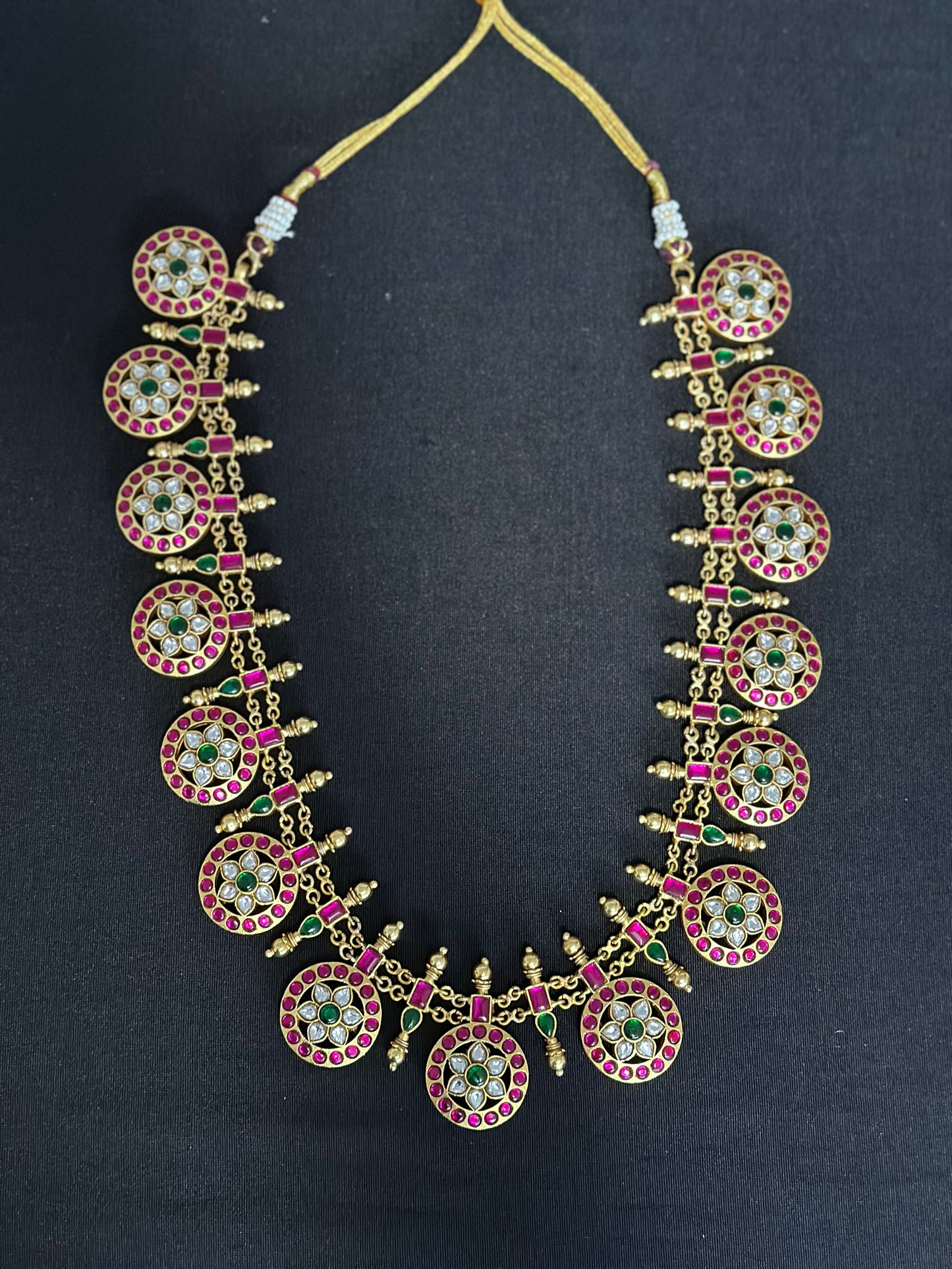Long Jadau Kundan Bottu Mala Necklace Set | Traditional Vaddanam | Multi Purpose Necklace