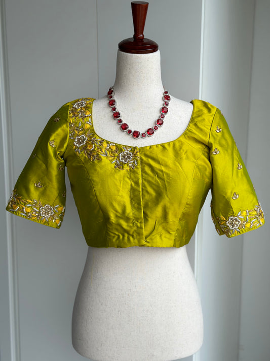 Green embroidery blouse | Pattu saree blouse