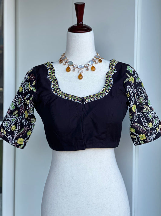 Black embroidery blouse | custom blouse | kardana work blouse