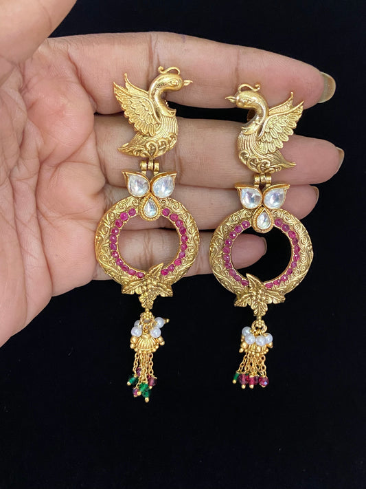 Contemporary earrings | Antique peacock earrings