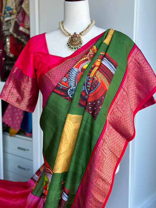 Kanchi kathakali print saree | Fusion saree | Sarees in USA