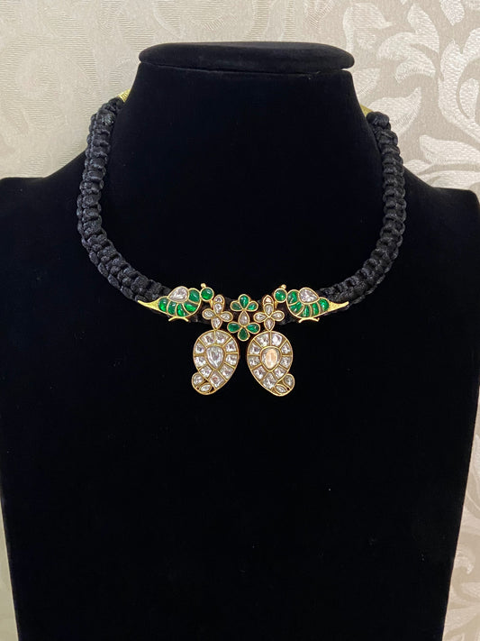 Jadau kundan motifs black thread necklace | mangalsutra