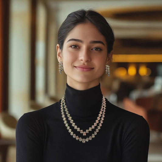 AD Sparkling Silver Tone Necklace | Latest Indian jewelry