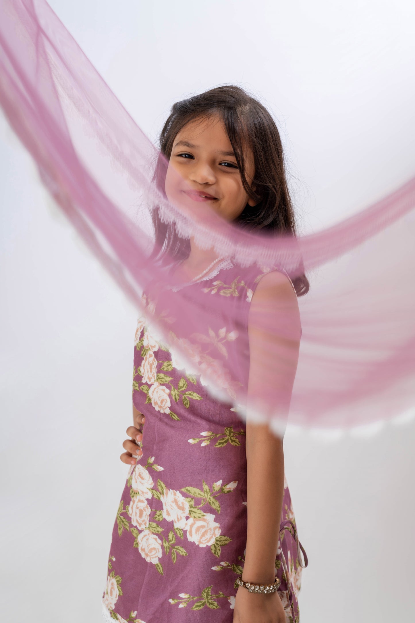 Girls Lavender Stunning Kurta & Printed Trouser