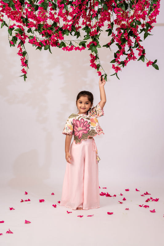 Baby Pink Girls Top & palazzo