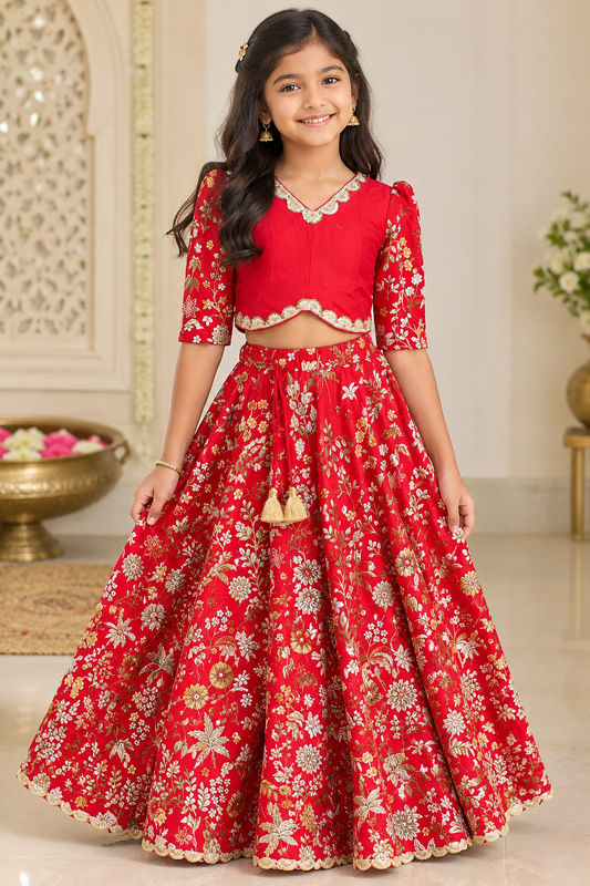 Girls Red Top & Skirt | Party wear dress for girls