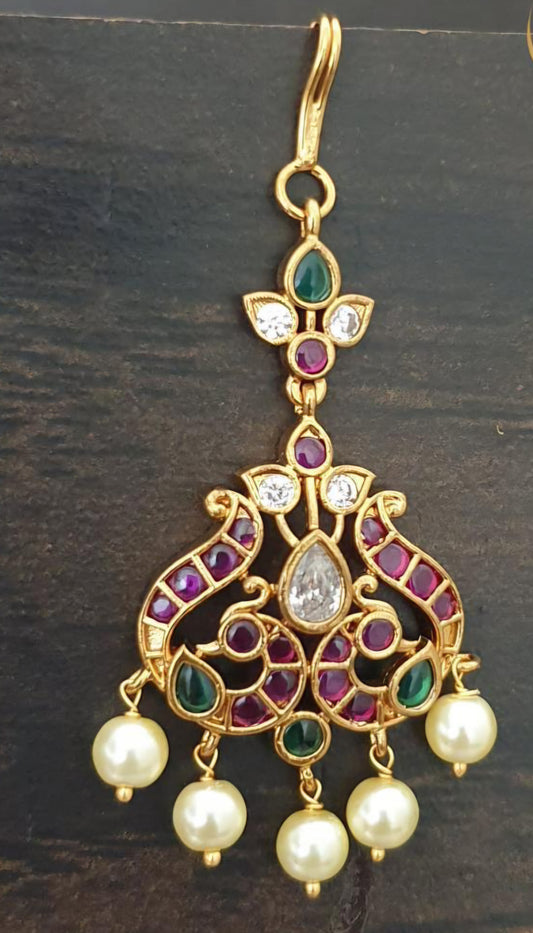 AD Kemp Peacock Maang Tikka | South Indian Jewelry In USA