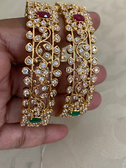 AD Ruby Green Openable Bangles | Indian Jewelry