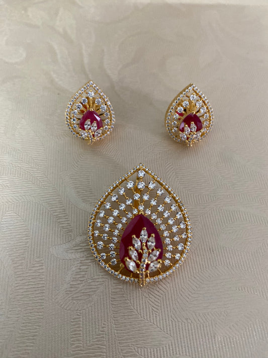 Beautiful AD Pendant With Studs | Latest Indian Jewelry