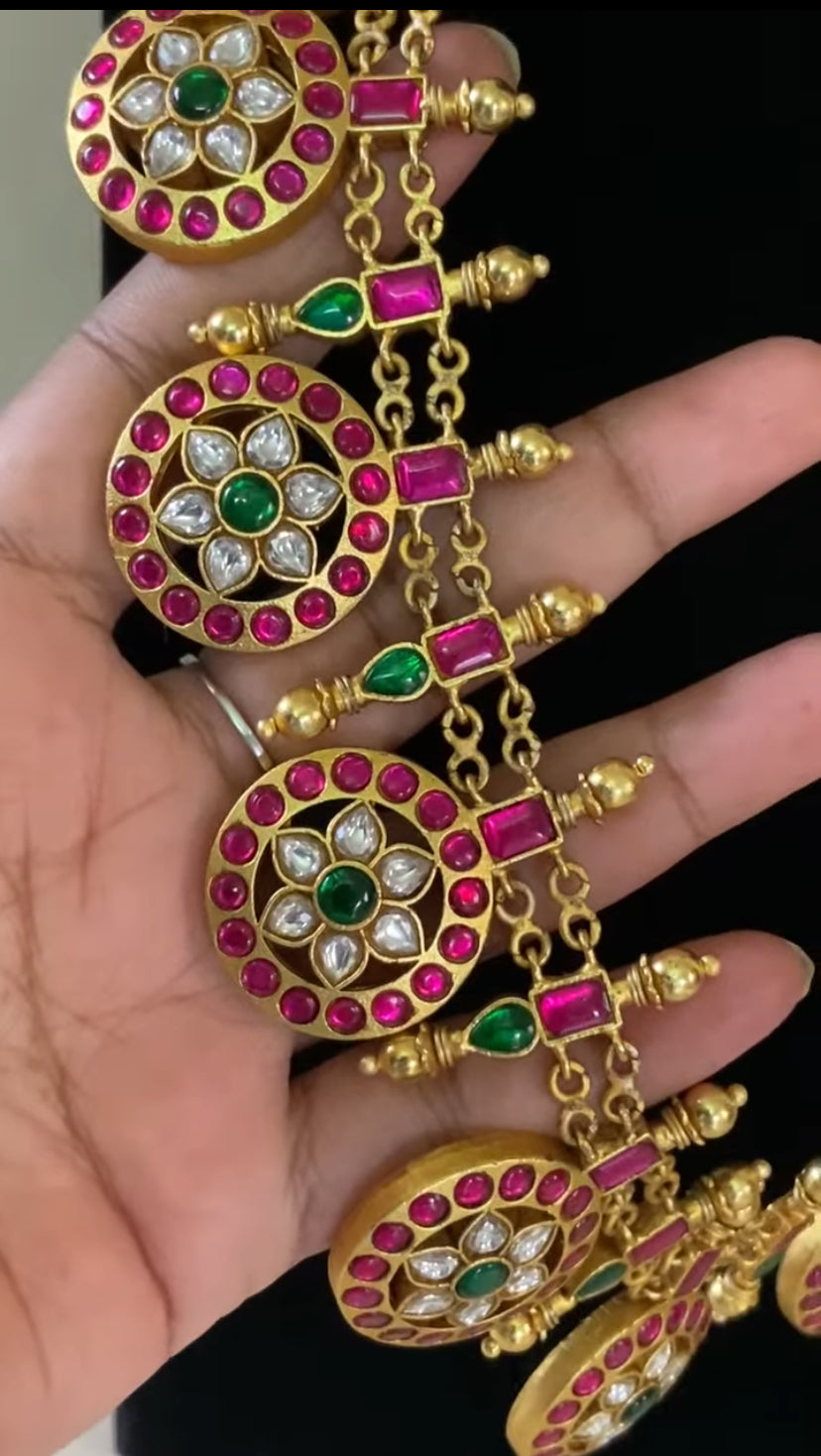 Long Jadau Kundan Bottu Mala Necklace Set | Traditional Vaddanam | Multi Purpose Necklace