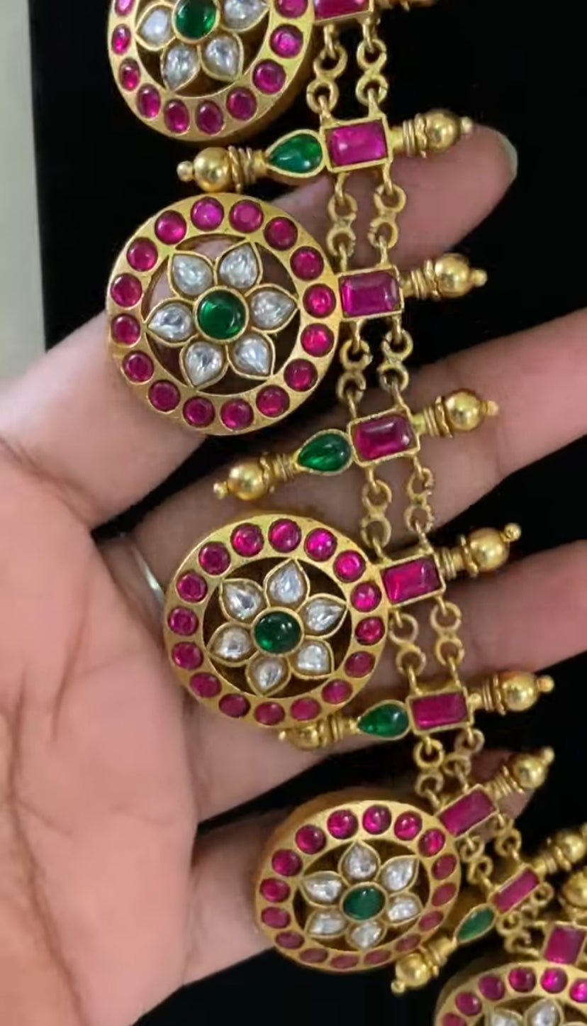 Long Jadau Kundan Bottu Mala Necklace Set | Traditional Vaddanam | Multi Purpose Necklace