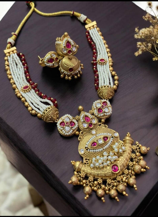 Antique Pearl & Kundan Necklace With Jumki Earrings | Indian Jewelry In USA