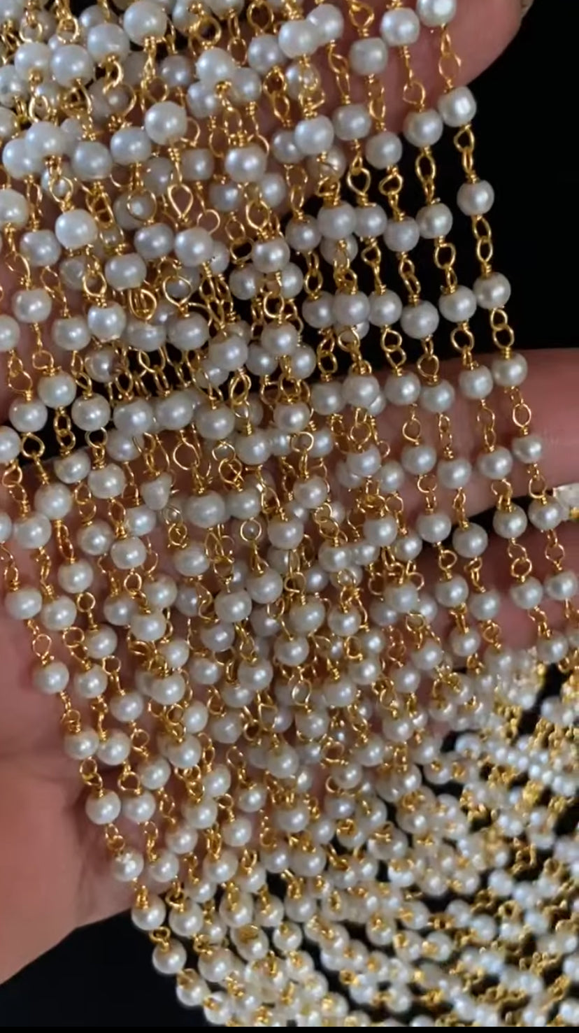 Silver & Gold Multilayer Pearl Necklace | Indian jewelry in USA