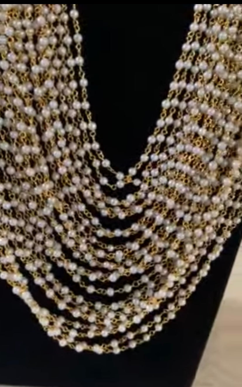 Silver & Gold Multilayer Pearl Necklace | Indian jewelry in USA