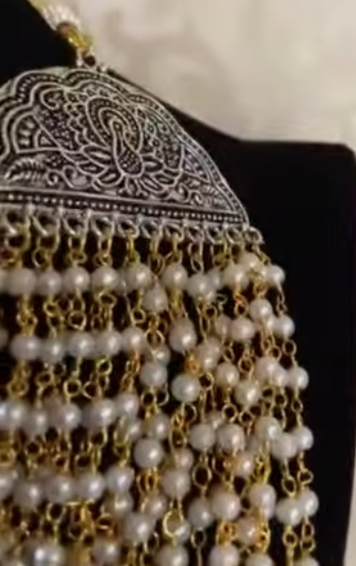 Silver & Gold Multilayer Pearl Necklace | Indian jewelry in USA