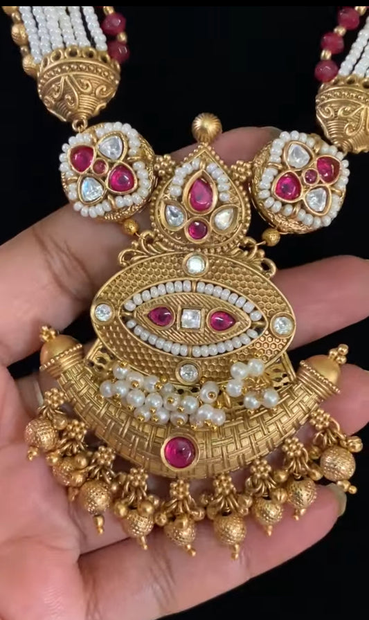 Antique Pearl & Kundan Necklace With Jumki Earrings | Indian Jewelry In USA