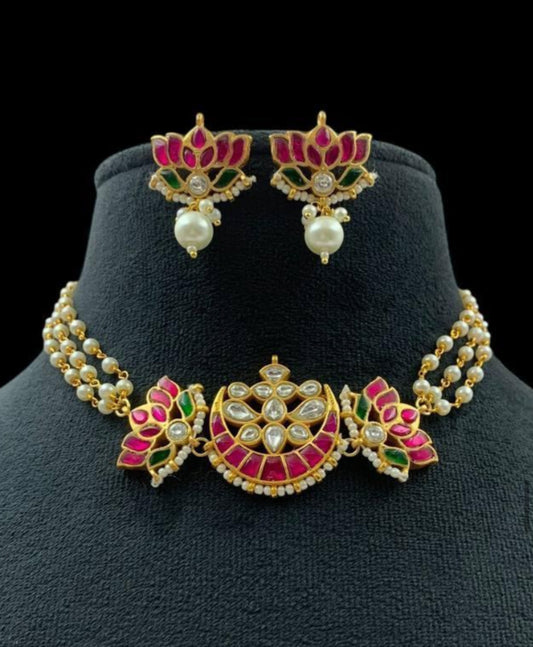Lotus Jadau Kunda Pearl Choker | Indian jewellery