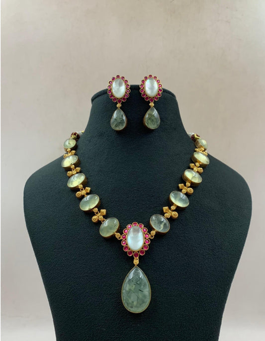 Natural stones Fusion Necklace With Earrings | Latest Indian jewelry | Gift Idea