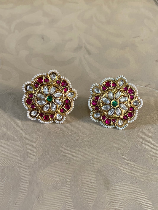 Antique kundan Big Size Studs | Indian Earrings In USA