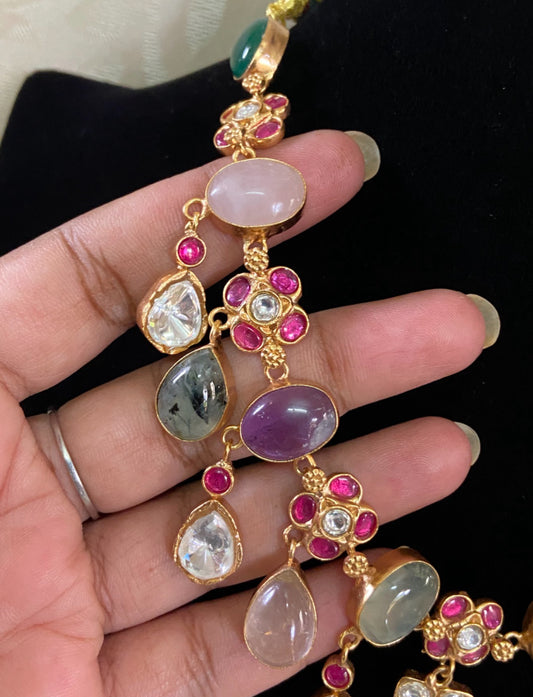 Natural stones Fusion Necklace | Moissanite &  Kundan Necklace