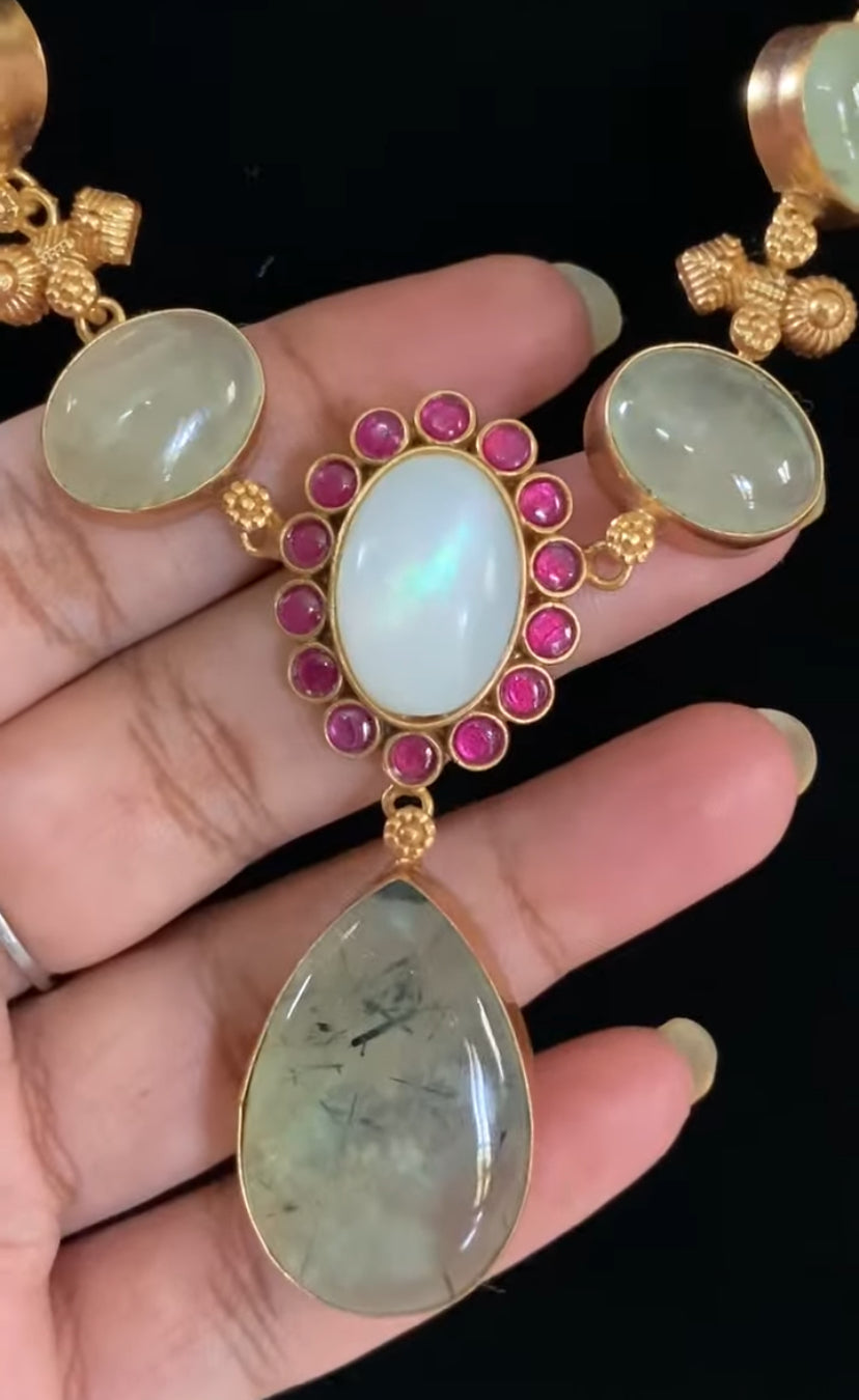 Natural stones Fusion Necklace With Earrings | Latest Indian jewelry | Gift Idea