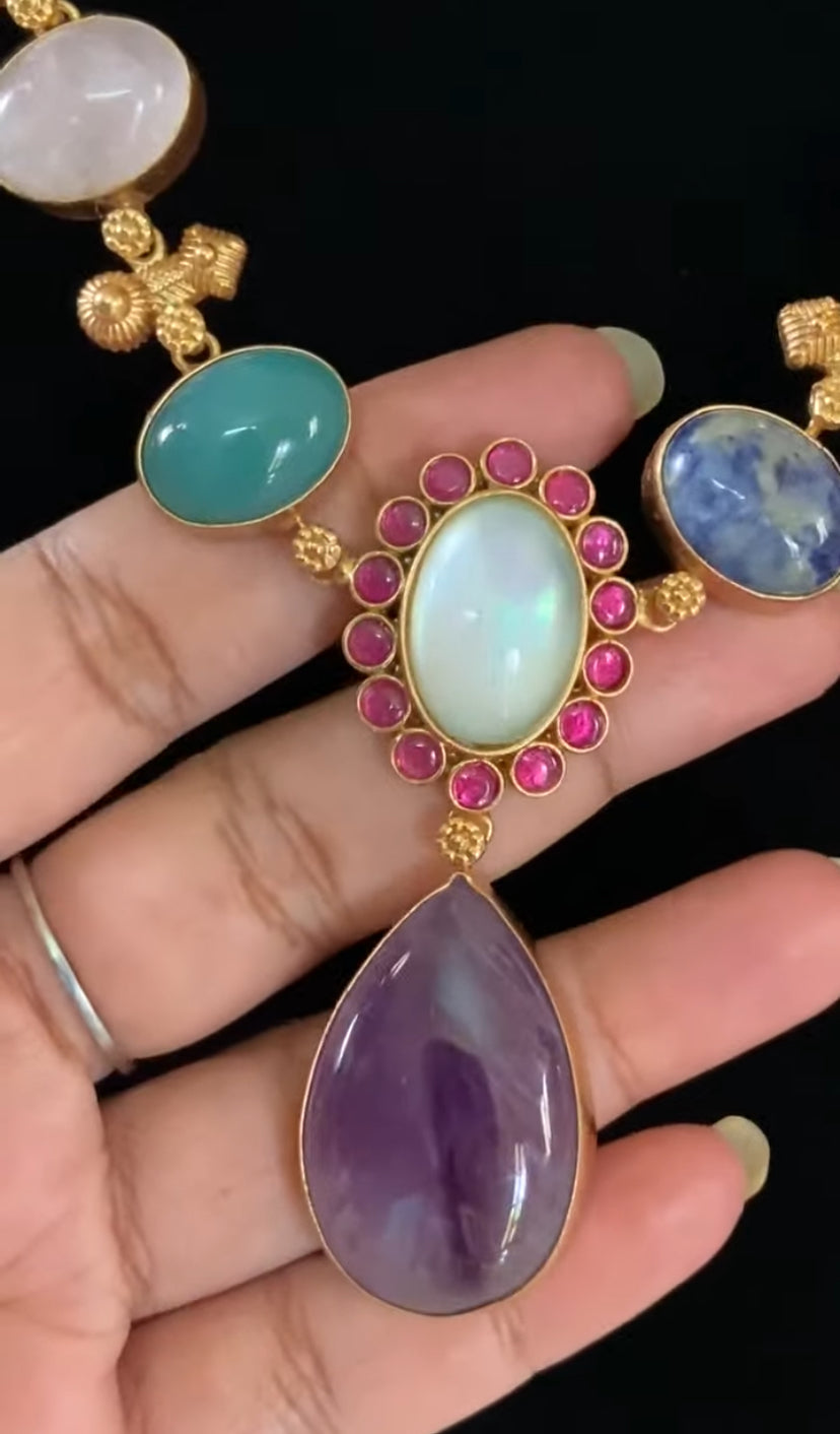 Natural stones Fusion Necklace With Earrings | Latest Indian jewelry | Gift Idea