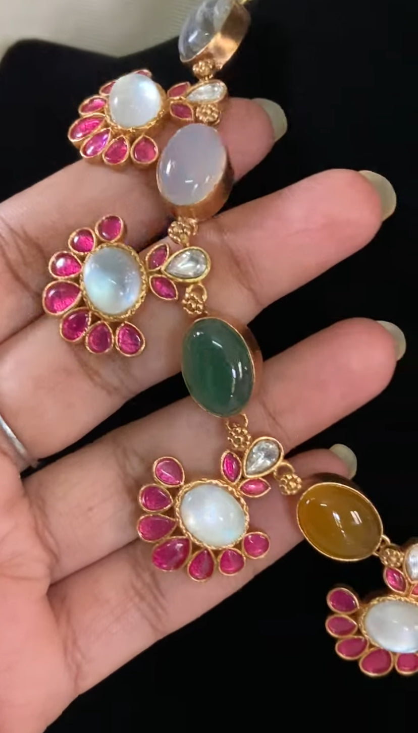 Natural stones Fusion Necklace with Earrings | Indian Designer Necklace