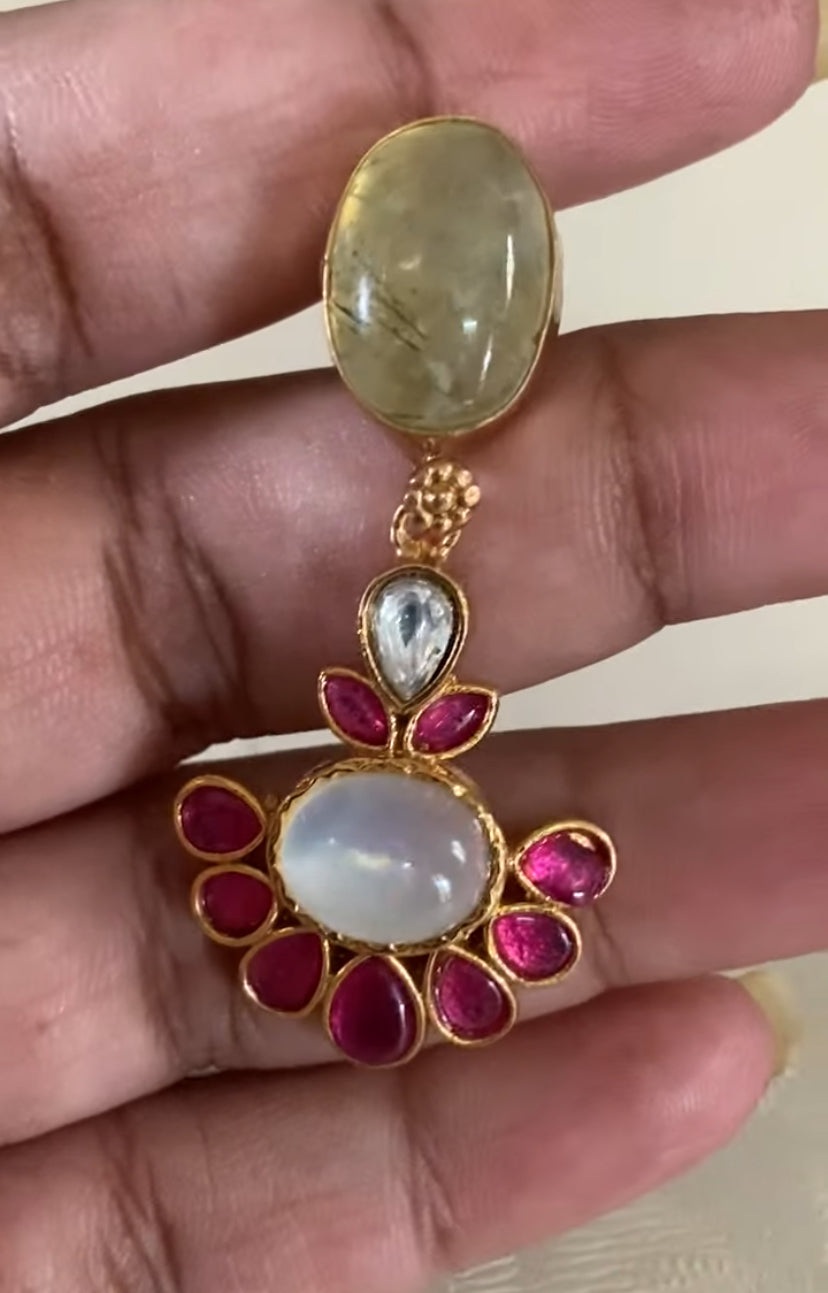 Natural stones Fusion Necklace with Earrings | Indian Designer Necklace