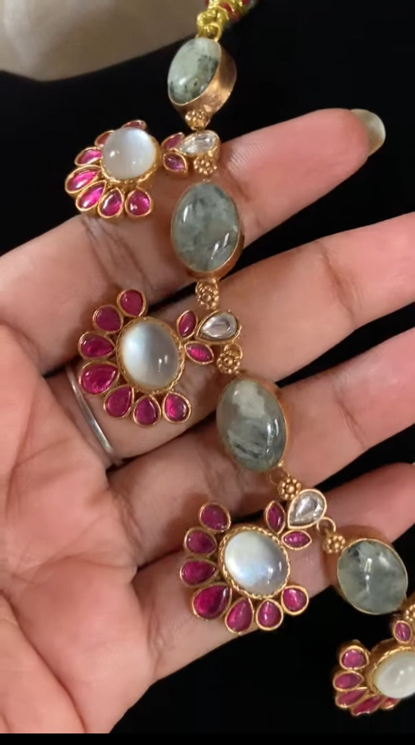 Natural stones Fusion Necklace with Earrings | Indian Designer Necklace