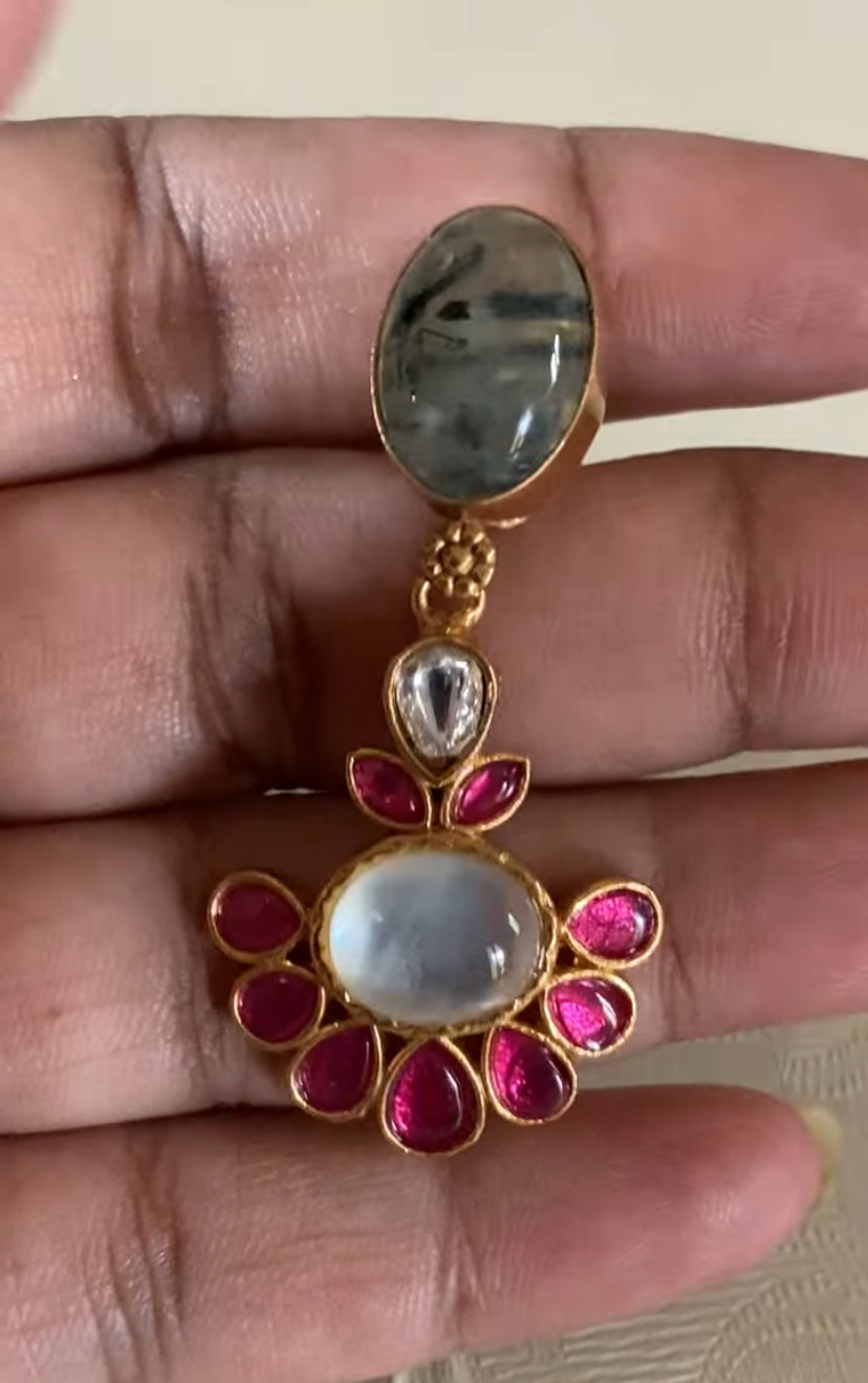 Natural stones Fusion Necklace with Earrings | Indian Designer Necklace