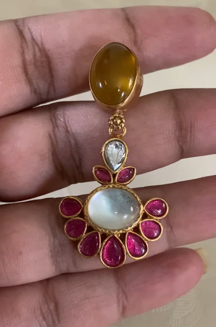 Natural stones Fusion Necklace with Earrings | Indian Designer Necklace