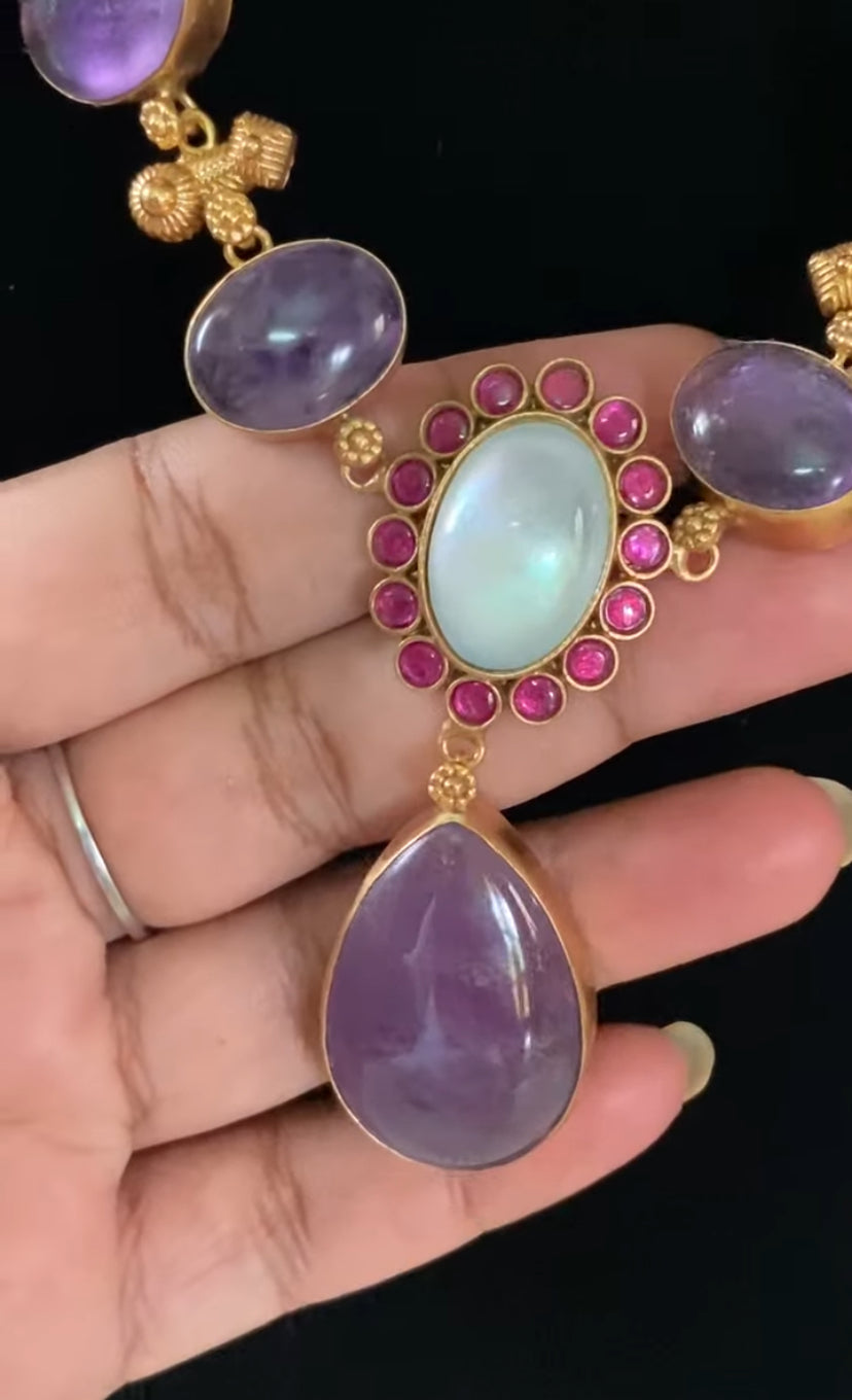 Natural stones Fusion Necklace With Earrings | Latest Indian jewelry | Gift Idea